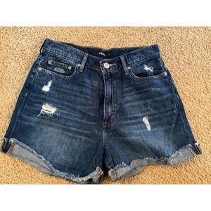 AERO High Rise Curvy Mom Shorts Distressed Denim Raw Hem Rolled Cuffs Size 8